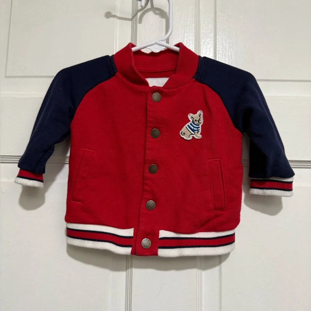 Infant Boys Janie and Jack Button Up Frenchie Dog Jacket Size 6-12 Months
